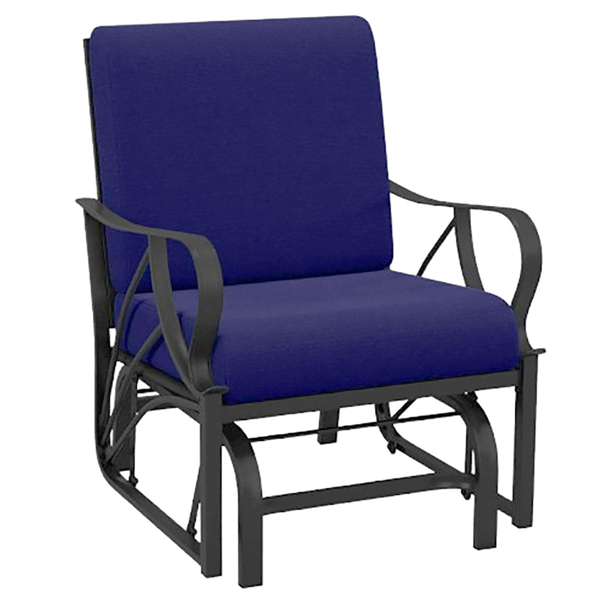 Patio Glider Rocking Chair with Thick Cushion & Curved Armrest (3 Colors) - Patio Rocking Chair-Blue