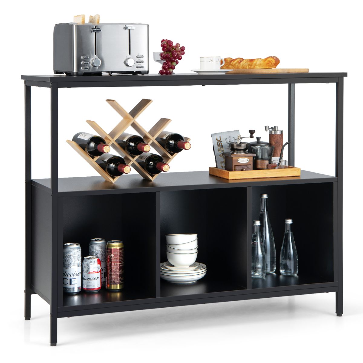 Modern Kitchen Buffet Sideboard with 3 Compartments - Buffet Sideboard Black