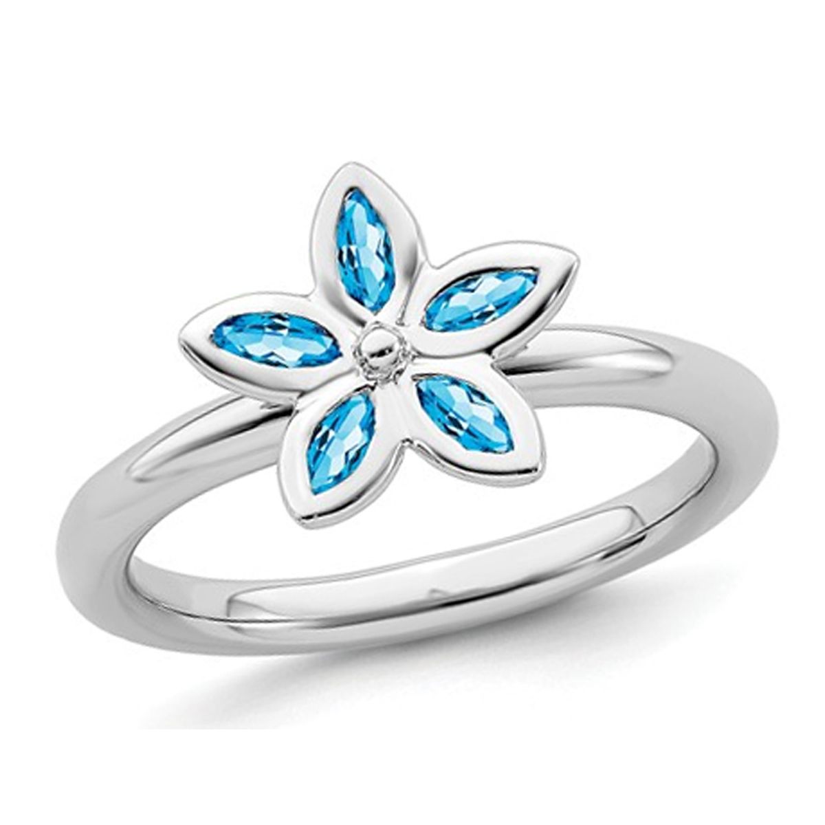 Photos - Ring Gem & Harmony 2/5 Carat  Blue Topaz Flower  in Sterling Silver -  size: 7 68QGG0490BT-7(ctw)