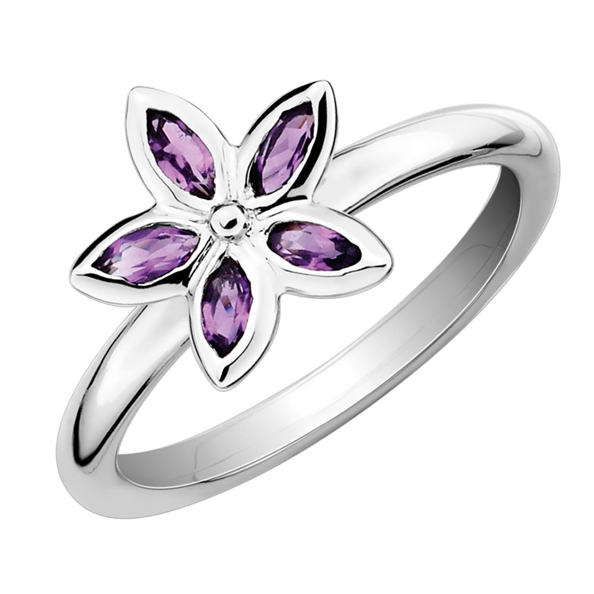 Photos - Ring Gem & Harmony 1/3 Carat Amethyst Flower in Sterling Silver - size: 6 68QGG0488AM-6(ctw)