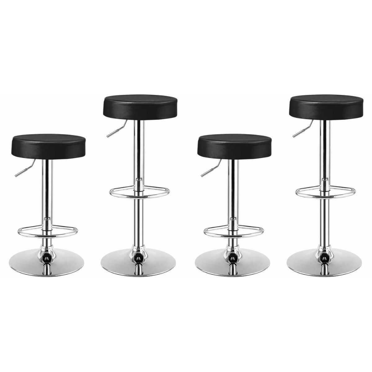 Adjustable Swivel Round Bar Stool with Footrest (4-Pack) - Pub Chair BLACK