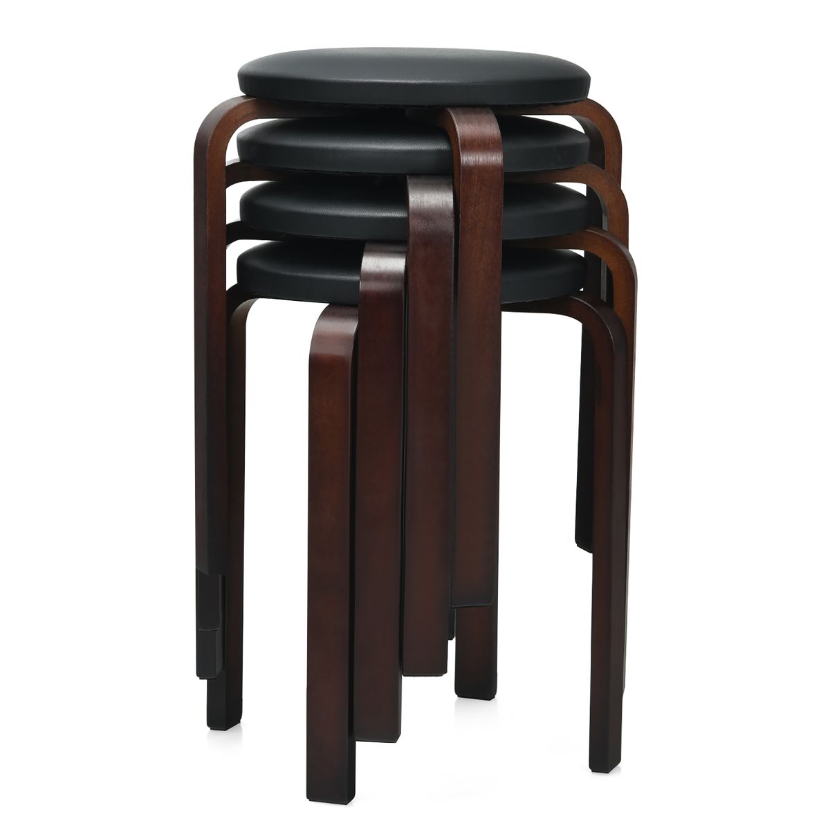 Bentwood Round Stackable Dining Stools (Set of 4) - Round Stool BLACK