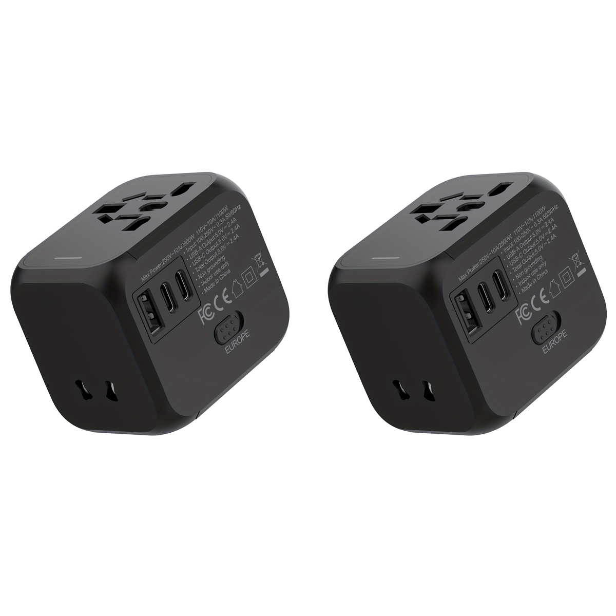 Universal Power Travel Plug Adapter - Foldable (1 or 2-Pack) - 2-Pack