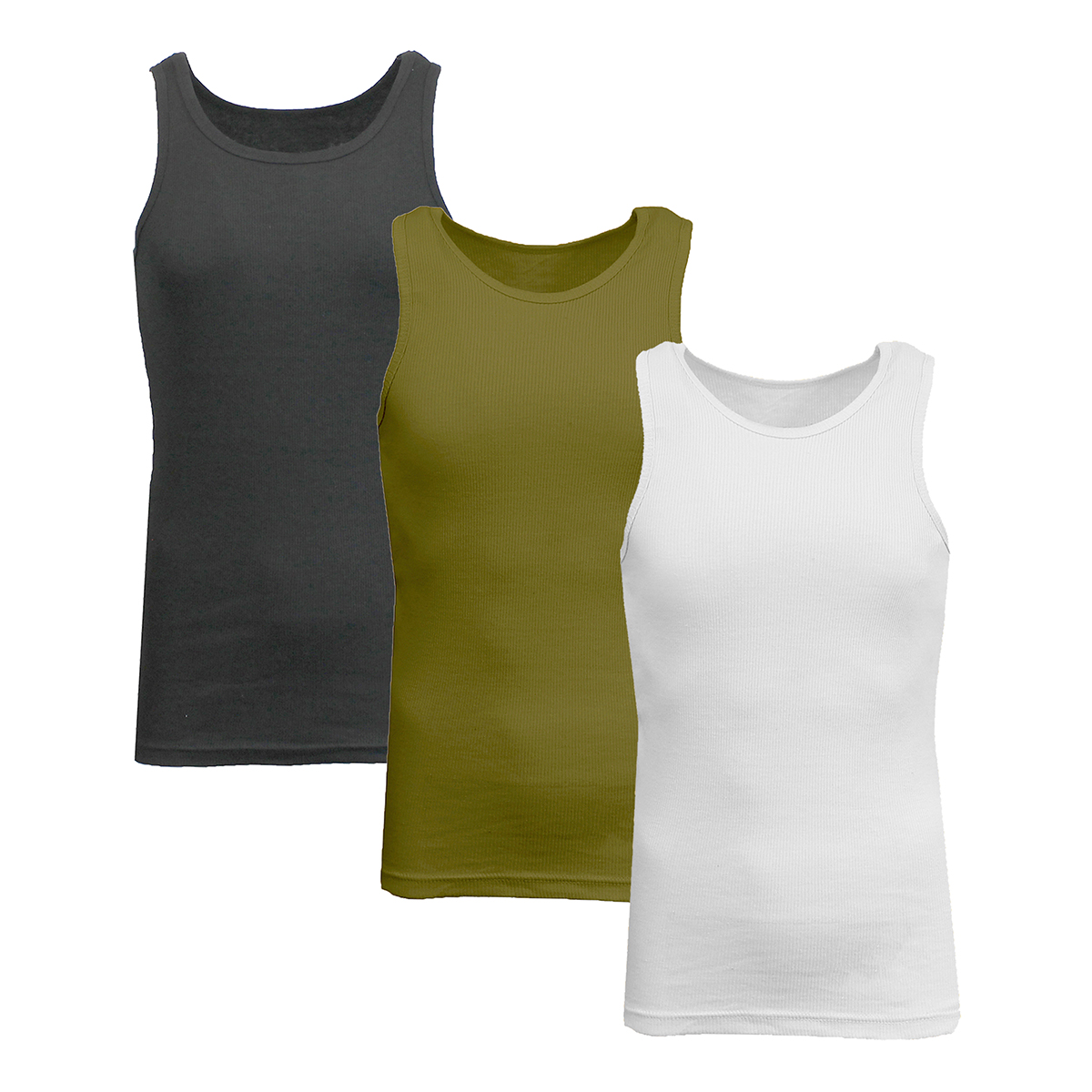 Men's Heavyweight Ribbed Tank Top (3-Pack) - MTT-1000 - BK-OL-WH - M