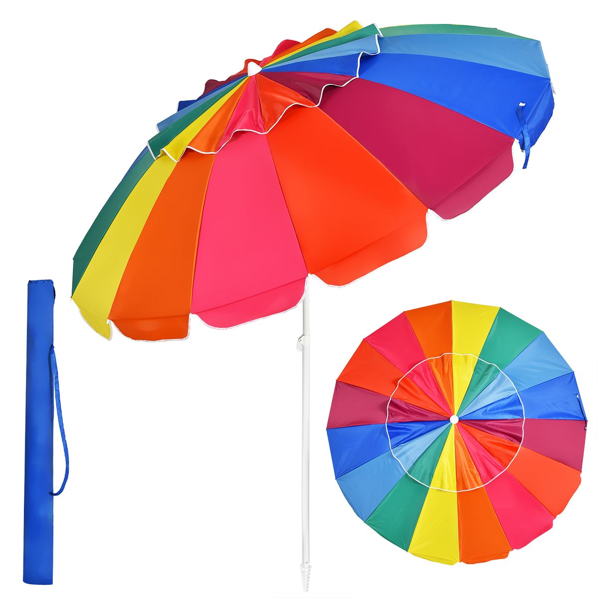 8-Foot Portable Beach Umbrella with Sand Anchor and Tilt Mechanism - 8 FT Beach Umbrella CS