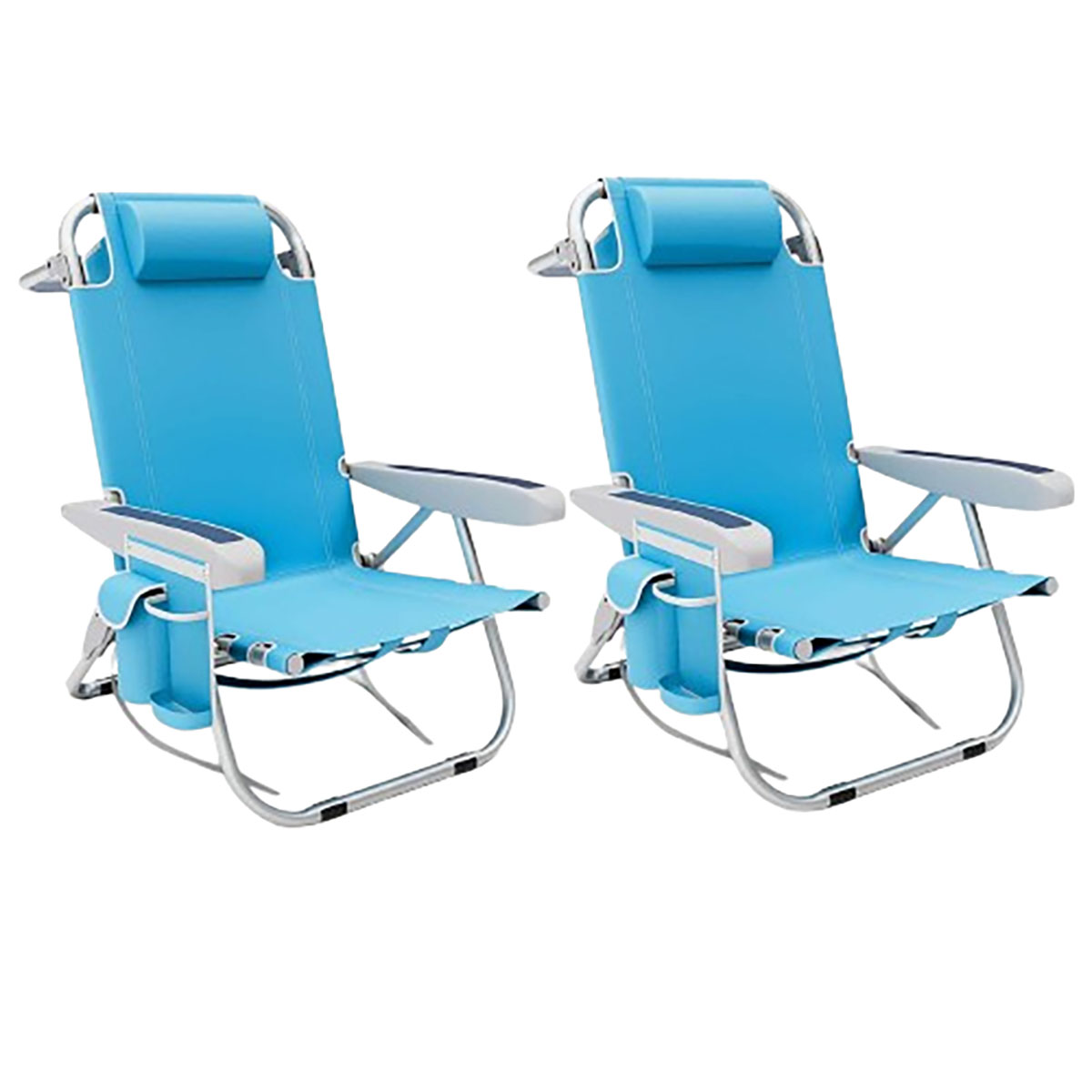 Foldable Backpack Beach Chair with Cup Holder & Storage Pockets (1 or 2-Pack) - 2pcs Folding Chair-Blue