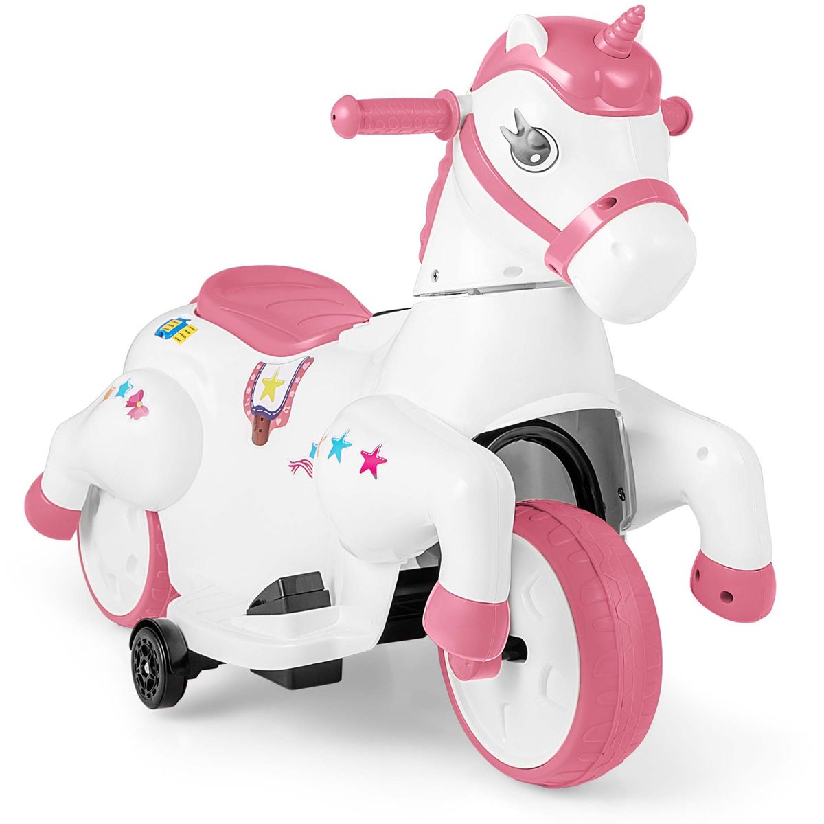 12V Kids Ride on Unicorn Toy with Training Wheels Music One-button Start Horse Toy - Pink