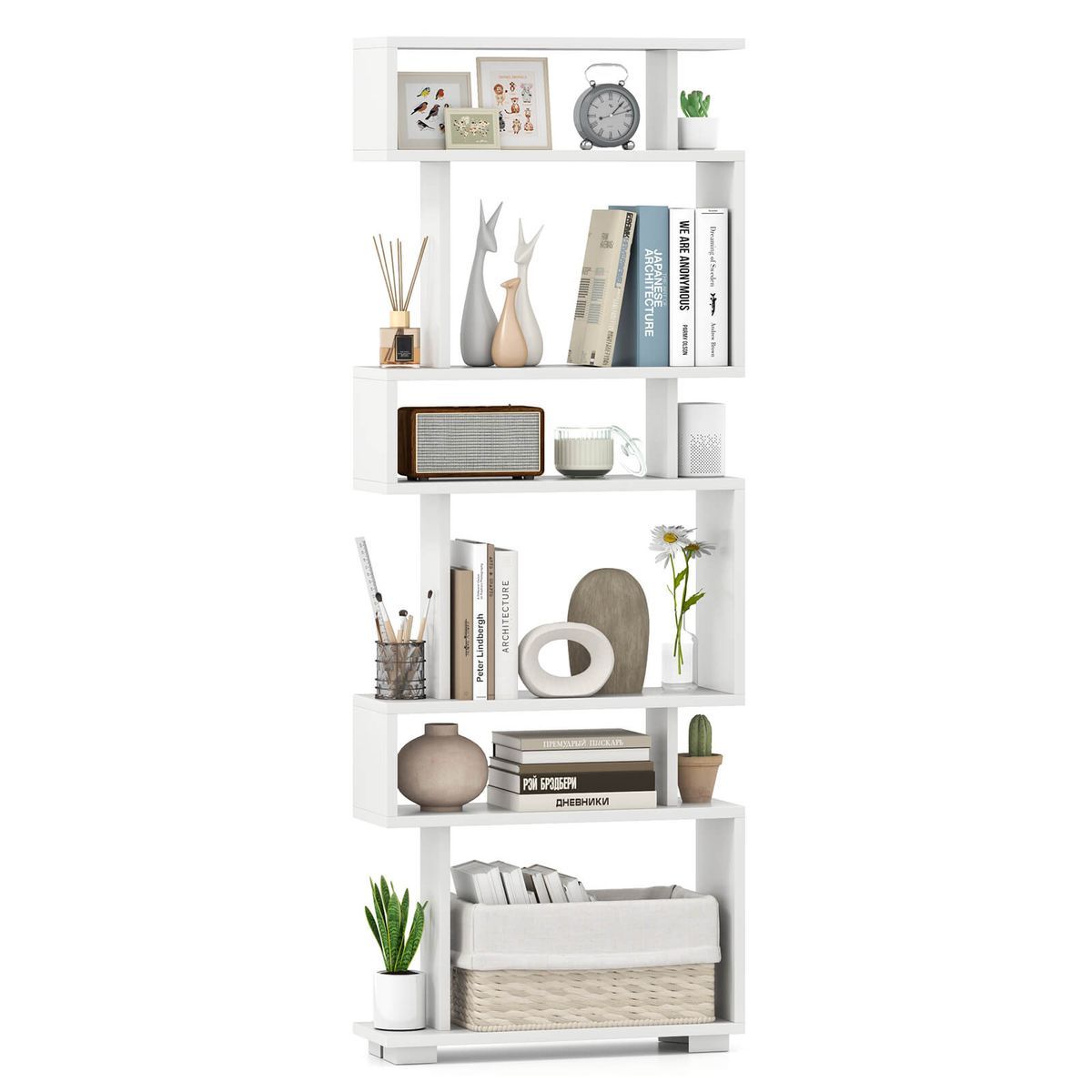 6-Tier Open Bookshelf  - Costway 1 PCS Bookcase 6-Tier White