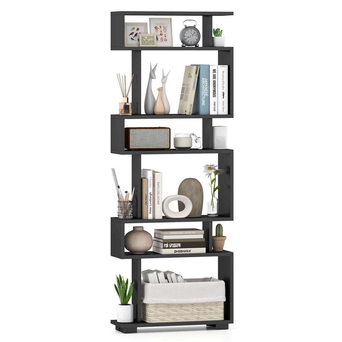 6-Tier Open Bookshelf - Costway 1 PCS Bookcase 6-Tier Black