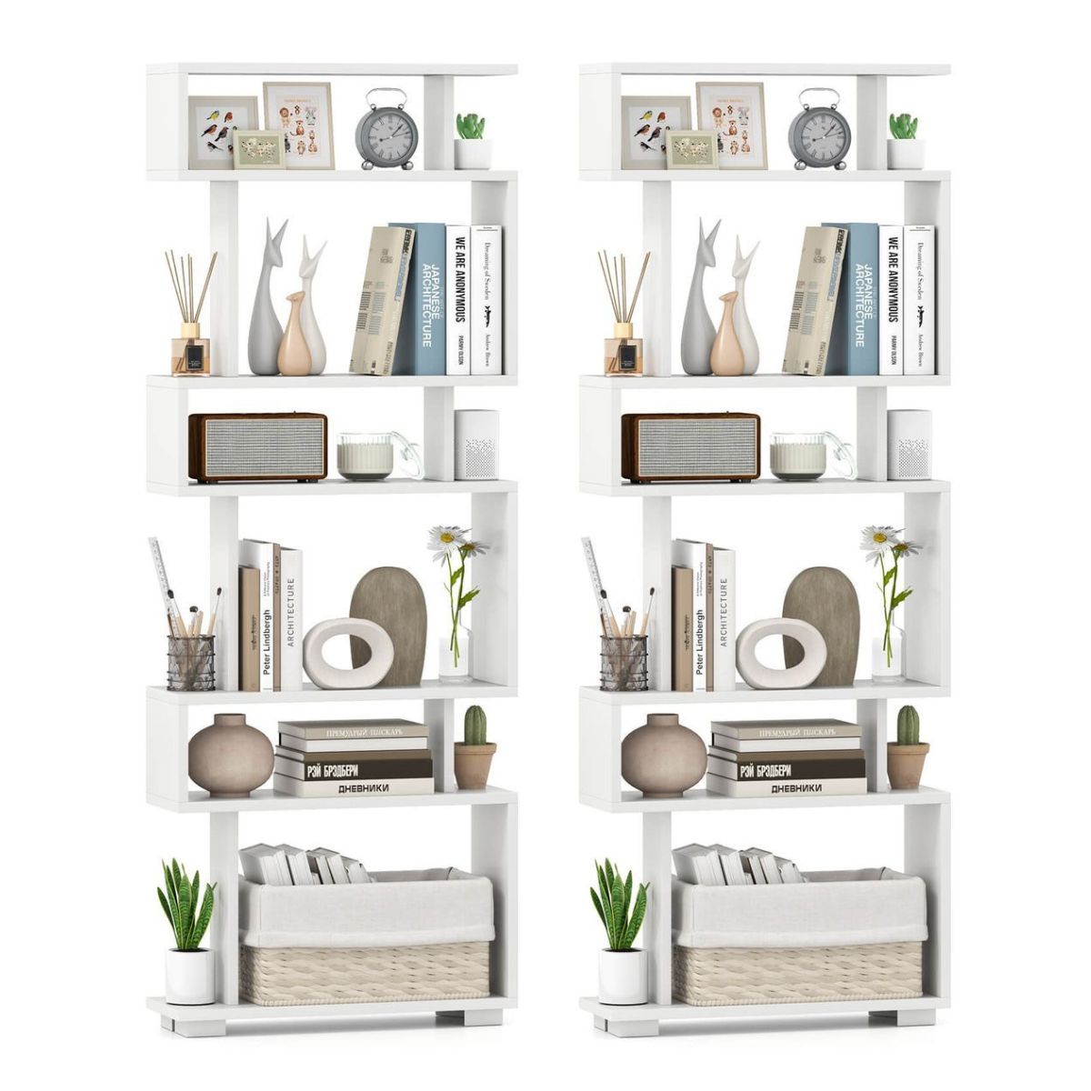 6-Tier Open Bookshelf - Costway 2 PCS Bookcase 6-Tier White
