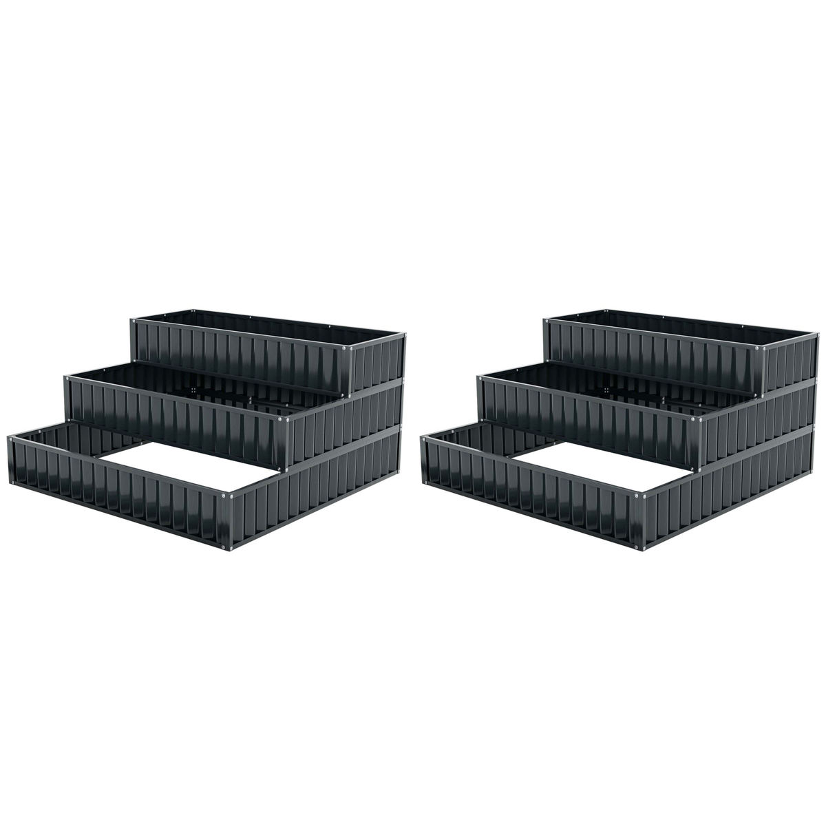 Heavy-Duty Metal Outdoor 3-Tier Raised Garden Bed Planter Box - Costway 2 Pieces 3-Tier Raised Ga