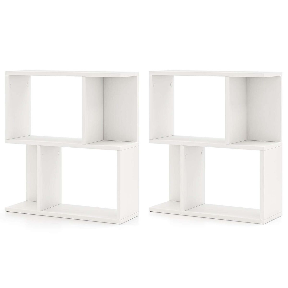 3-Tier Geometric Bookcase with Open Storage - Bookshelf-2 White