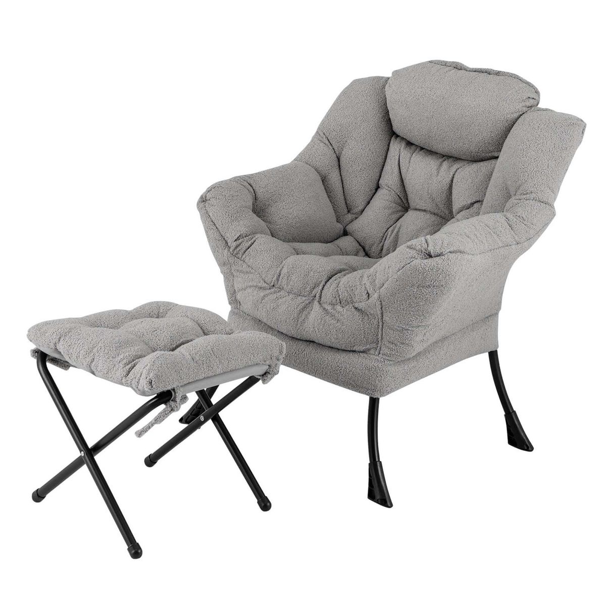 Modern Accent Chair with Folding Footrest and Head Pillow - Lazy Sofa -Gray