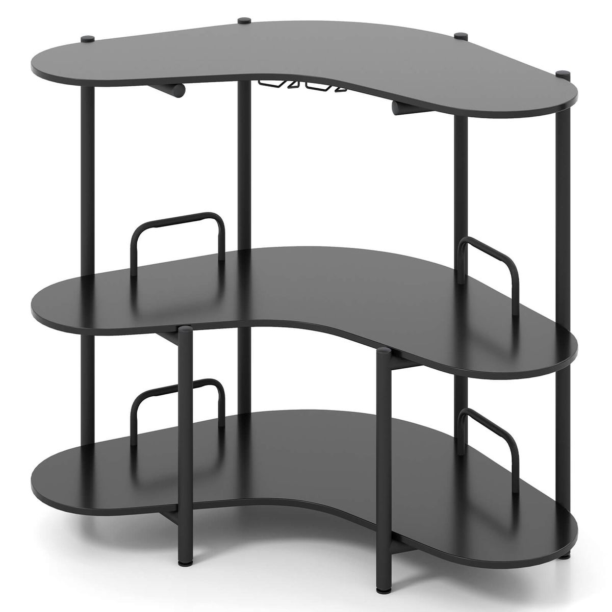 3-Tier Home Bar Unit with Stemware Racks - Shelves -Black