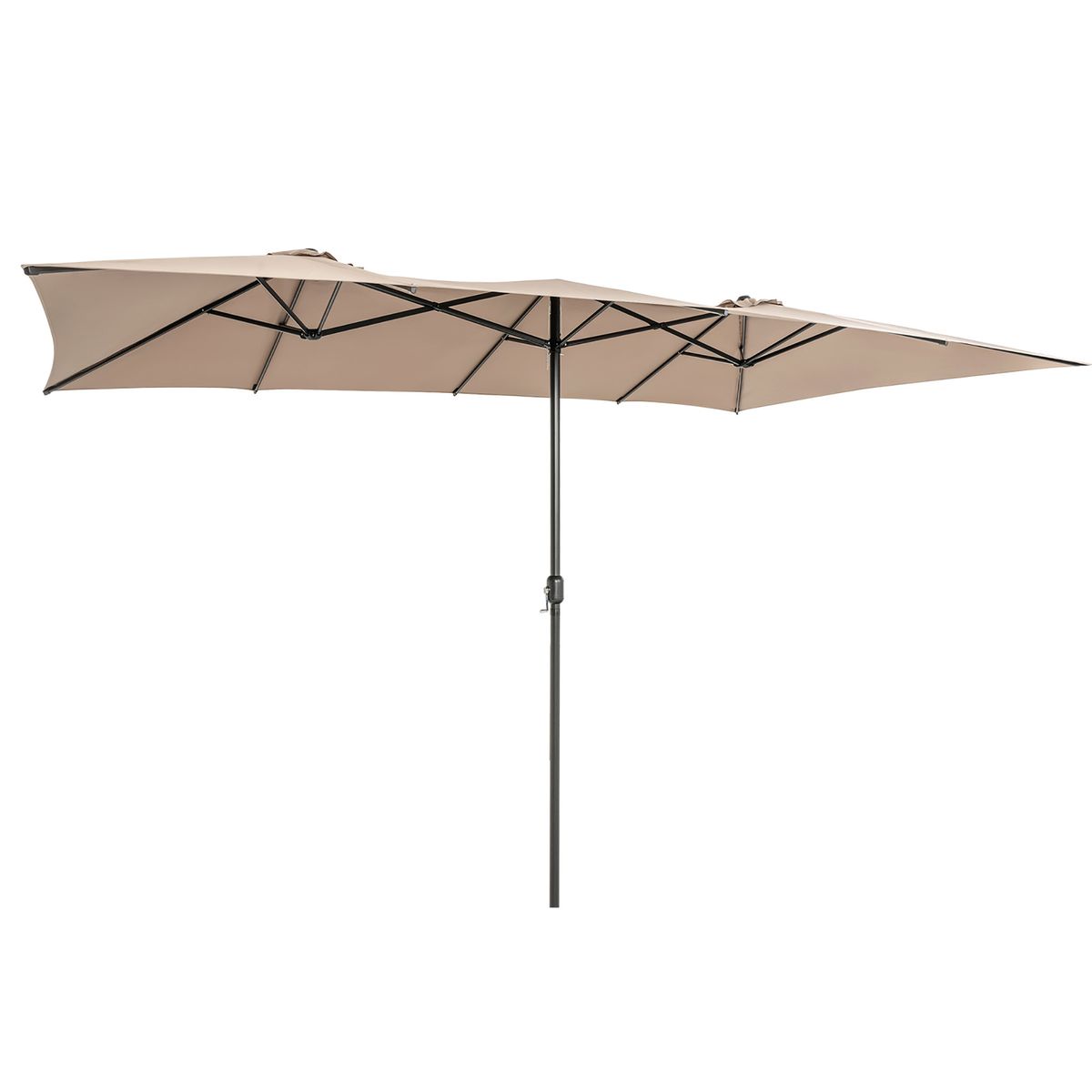 15FT Double-Sided Patio Market Umbrella Large Crank Handle Vented Outdoor Twin - Brown