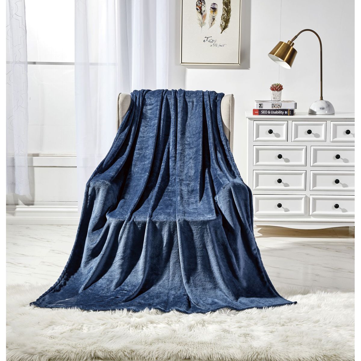 Noble House 50 x 60-Inch Solid Super Soft Throw Blanket - Navy