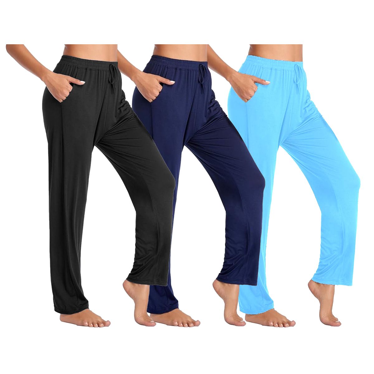 Women's Loose Fit Lounge Pants (3-Pack) - J/MLPJ-701-BK-NV-BL-2XL