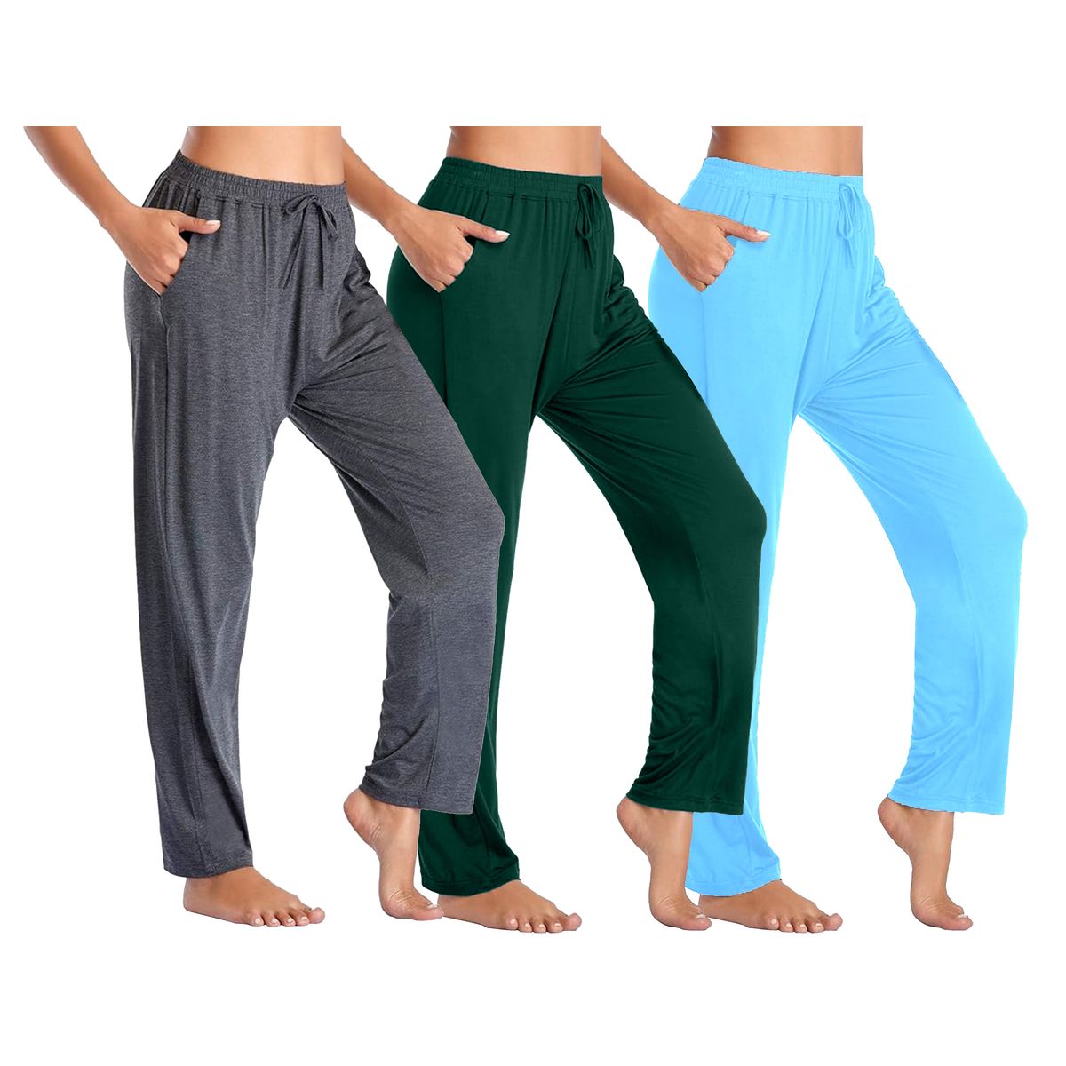 Women's Loose Fit Lounge Pants (3-Pack) - J/MLPJ-701-CH-HT-BL-L