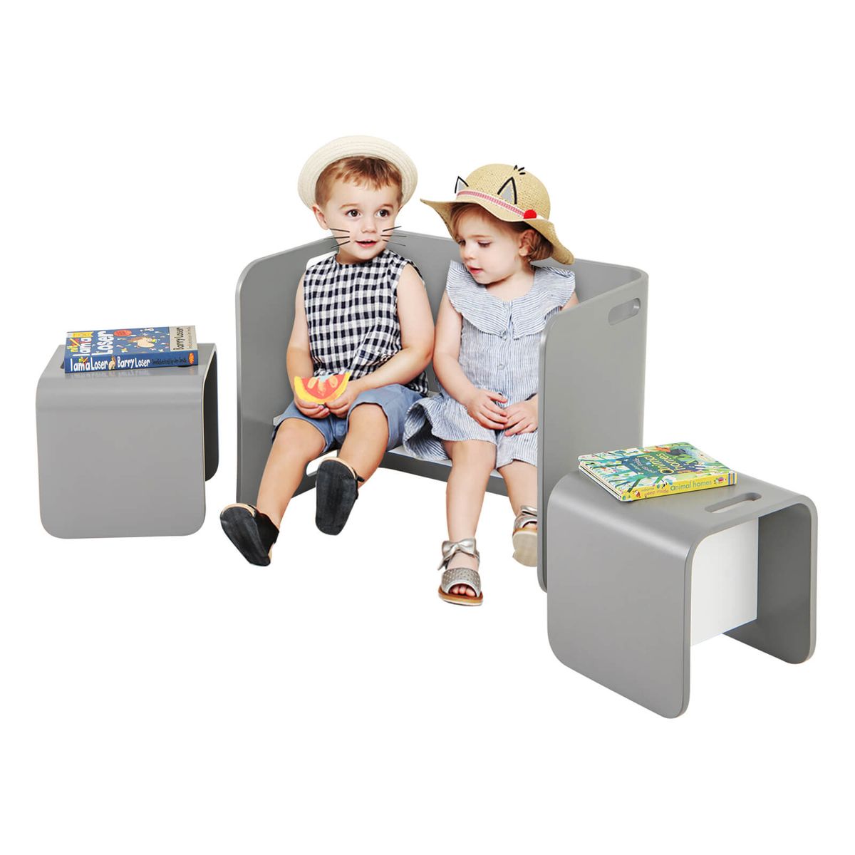 Photos - Dining Table Costway 3-Piece Kids Wooden Table and Chairs Set - Kids Wooden Table & Chair Set HY10091GR 
