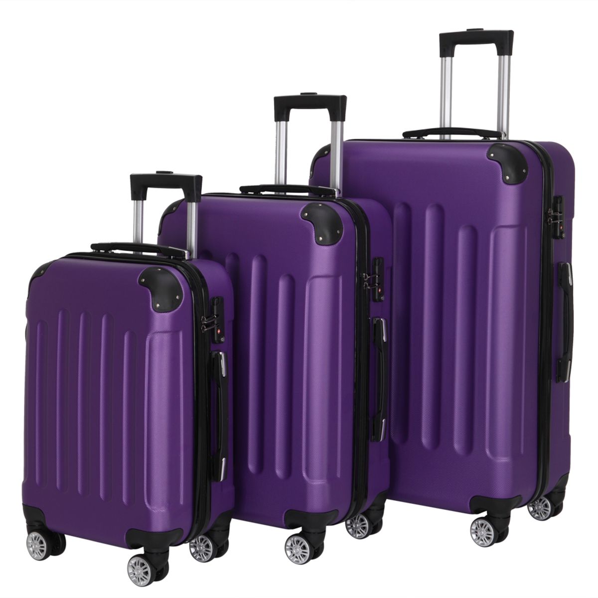 3-Piece Traveling Storage Suitcase Set with TSA Lock - Purple