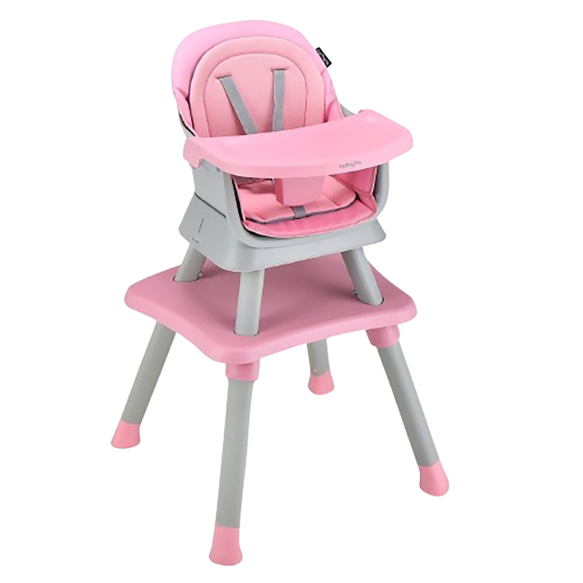 Convertible Baby High Chair with Adjustable Removable Tray (5 Colors) - Baby High Chair-Pink