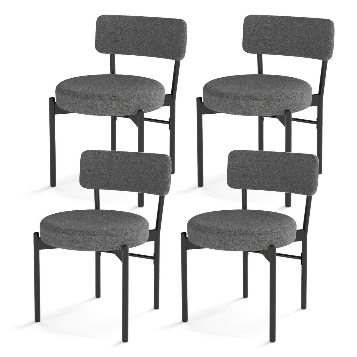 Dining Chair with Curved Back, Padded Seat, and Metal Legs (Set of 2 or 4) - Gray-4 Pack
