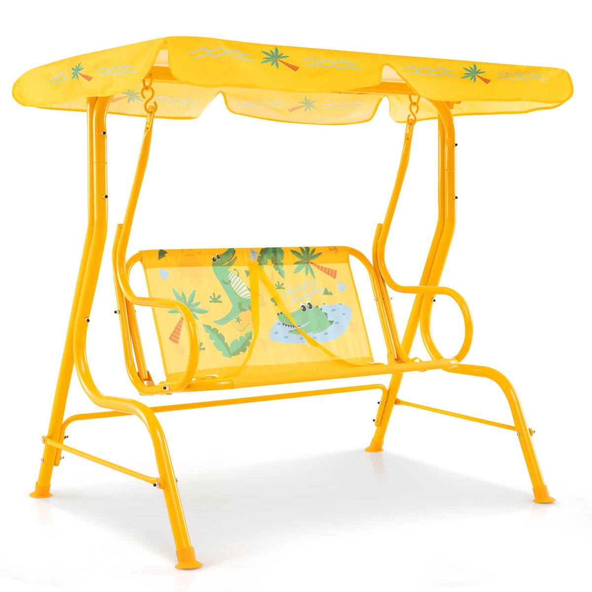 2-Seat Toddler Porch Swing with Metal Stand and Adjustable Canopy - Porch Swing-Yellow
