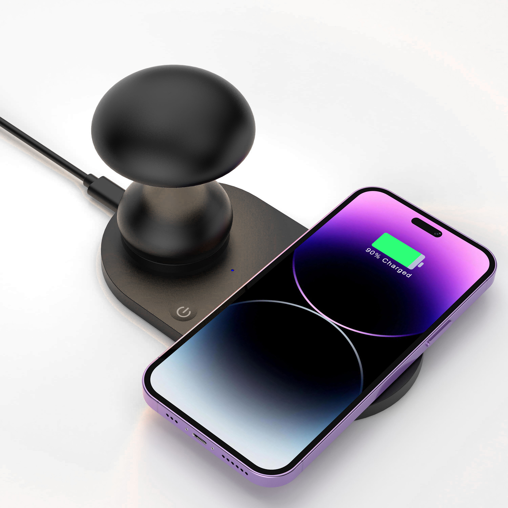 2-in-1 Mushroom LED Light + Wireless Charger - Black