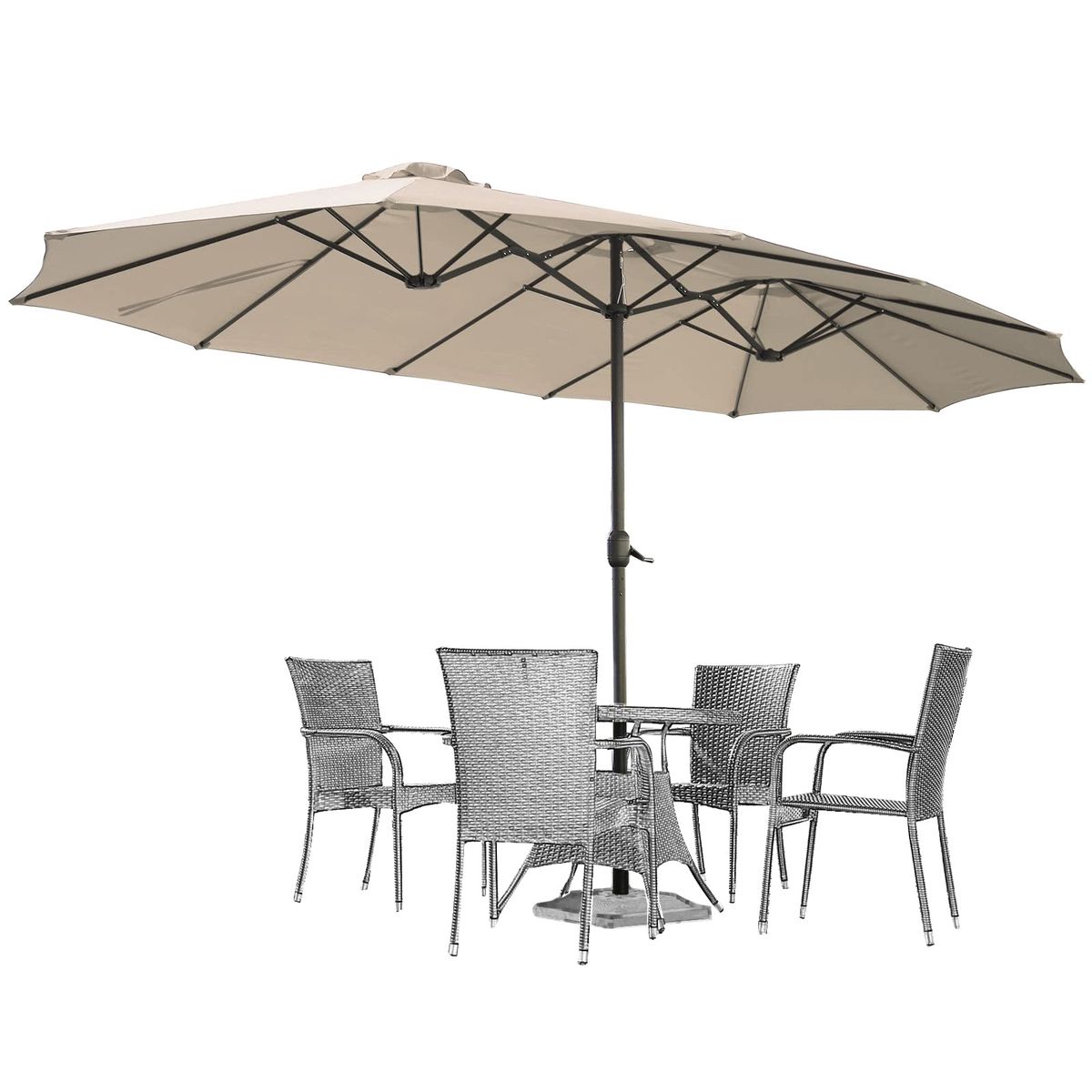 15x9 Foot Outdoor Double-Sided Patio Umbrella - Beige
