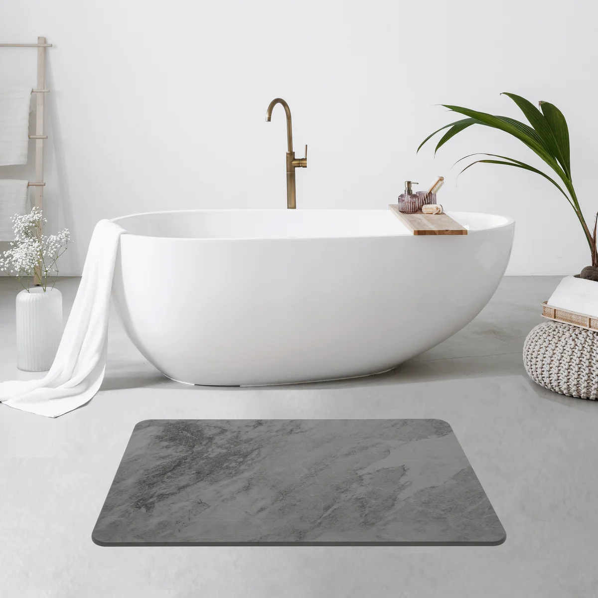 Diatomaceous Earth Bath Mat - Gray Marble