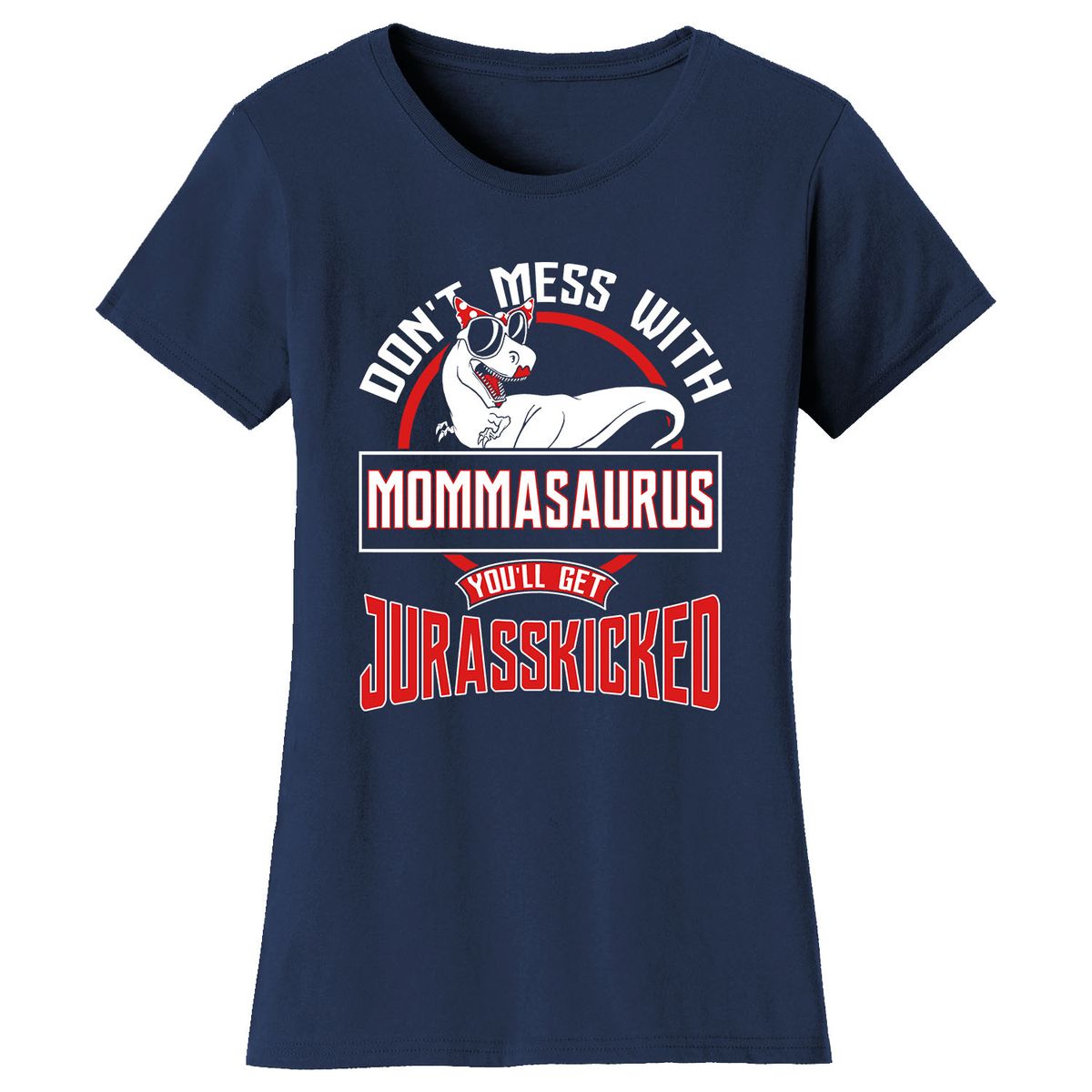 Women’s Mom Humor T-Shirt - MOMMASAURUS - Navy / M