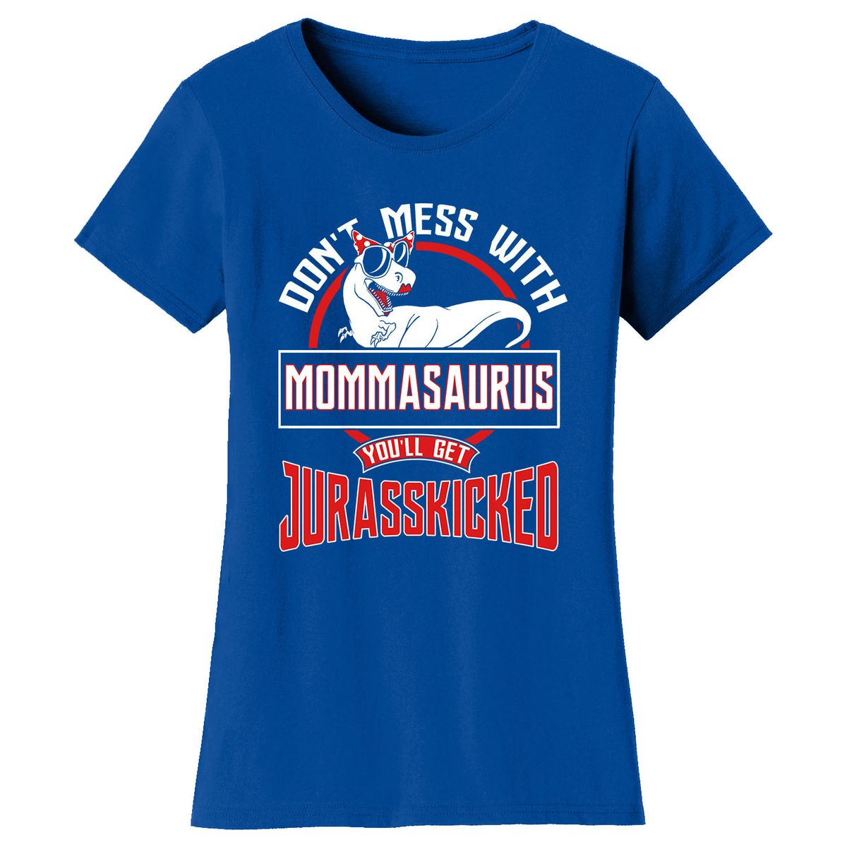 Women’s Mom Humor T-Shirt - MOMMASAURUS - Royal Blue / L