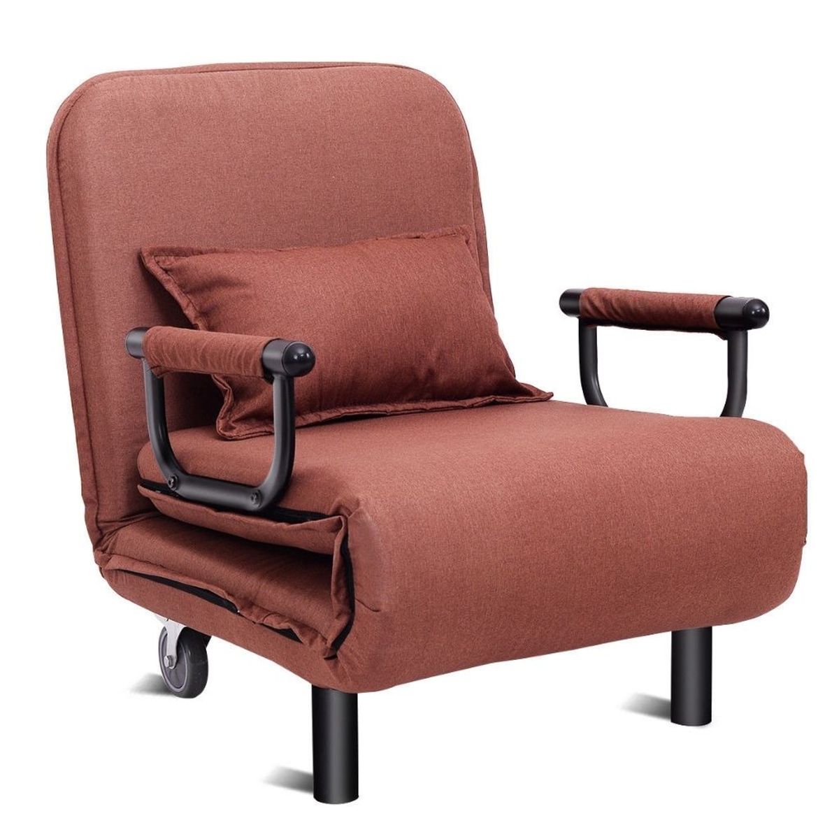 Convertible Foldout Reclining Arm Chair with Wheels - Arm Chair -Coffee