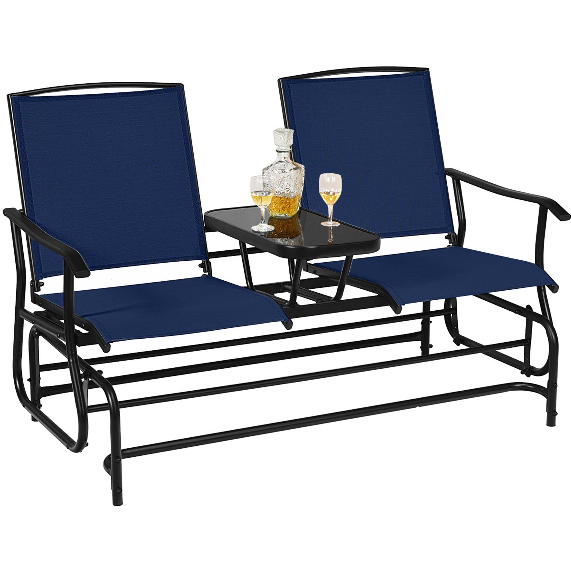 2 Person Outdoor Patio Double Glider Chair Loveseat Rocking - Blue