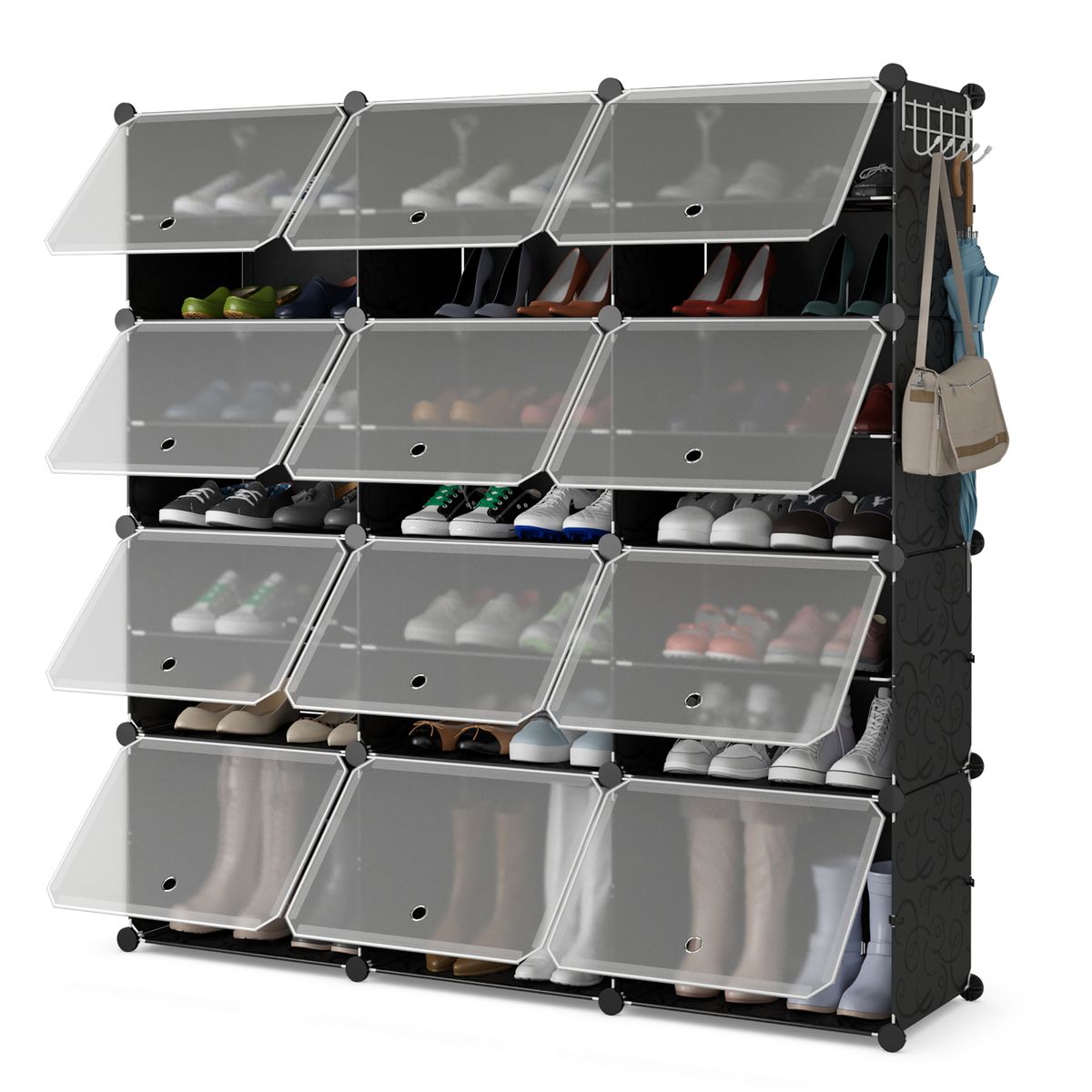 12-Cube 48-Pair Portable Shoe Organizer - Costway Portable Shoe Rack Black