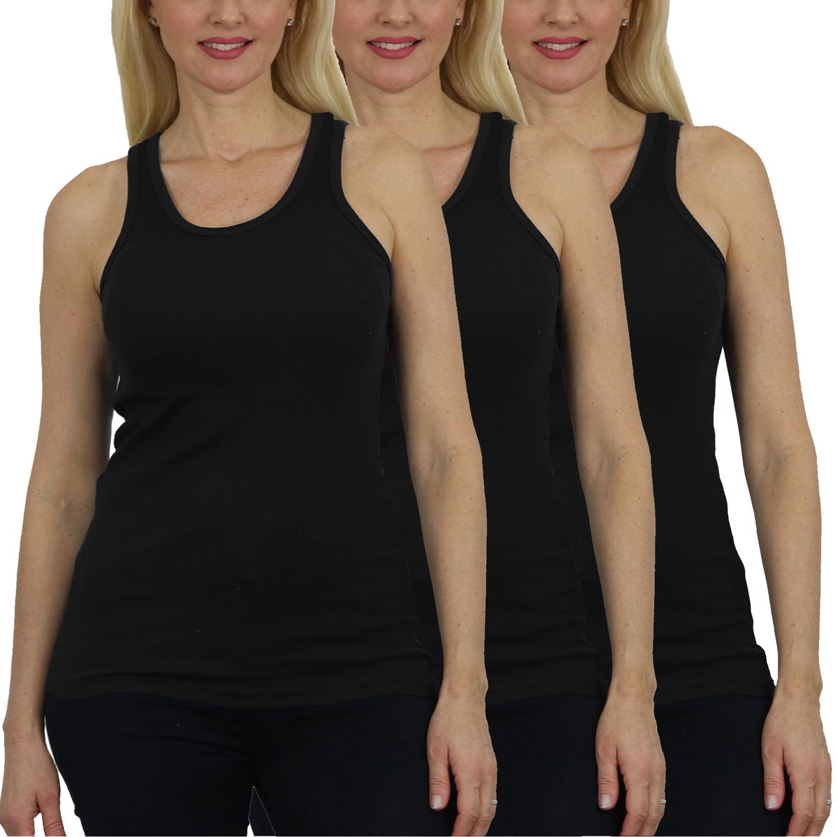 Women's Ribbed Tank Tops (3-Pack) - MTT-1000-BK-BK-BK / M
