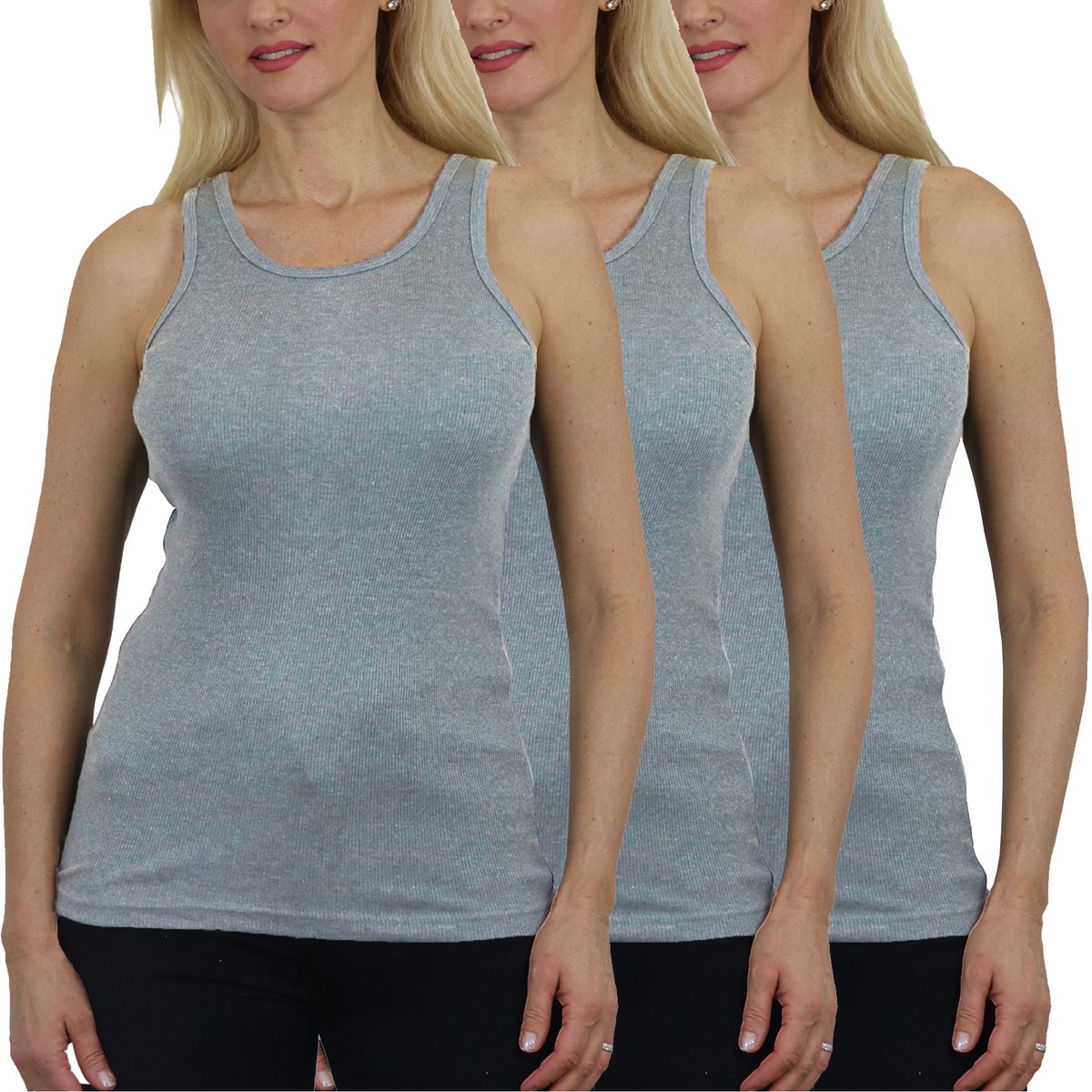 Women's Ribbed Tank Tops (3-Pack) - MTT-1000-HG-HG-HG / XL