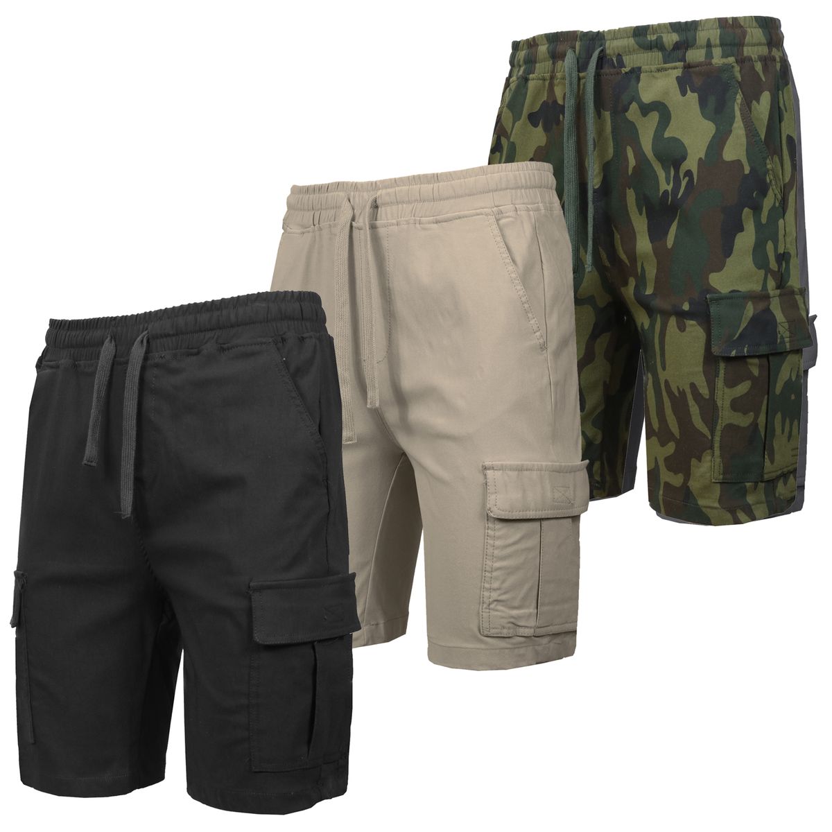 Men&rsquo;s Stretch Pull-On Cargo Shorts (3-Pack) - MSSCS-01-BK-WD-KK - 2XL