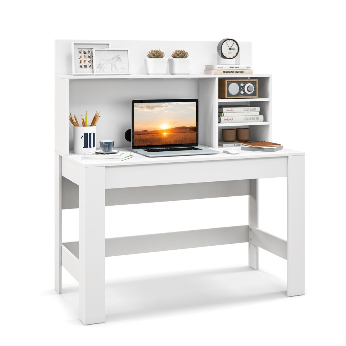 Photos - Office Desk Costway 2-in-1 Modern Computer and Writing Desk - Desk-White CB10475WH