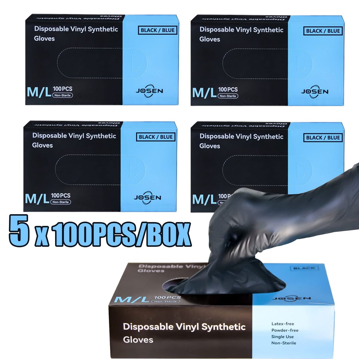 100-Count Heavy-Duty Black Nitrile Disposable Gloves (5- or 10-Pack) - Medium-5PK
