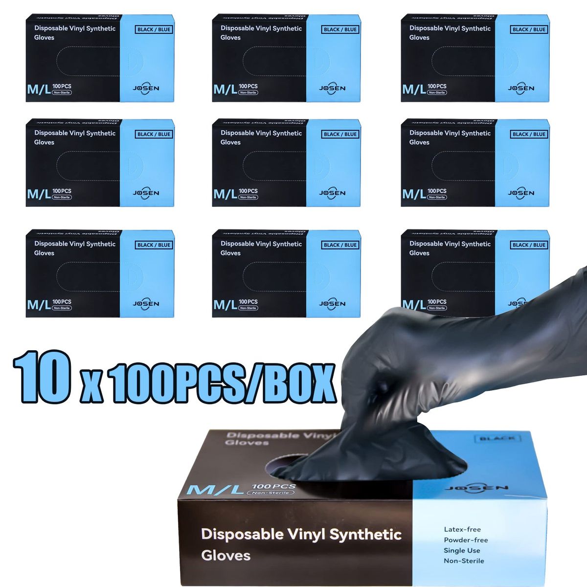 100-Count Heavy-Duty Black Nitrile Disposable Gloves (5- or 10-Pack) - Medium-10PK