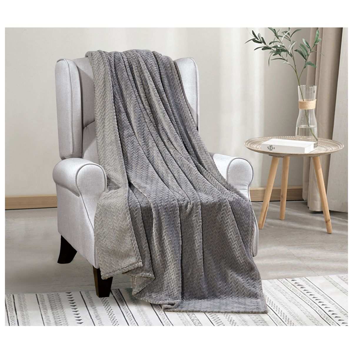 Chevron Jacquard Braided Oversized Throw Blanket - 50 x 70- Grey