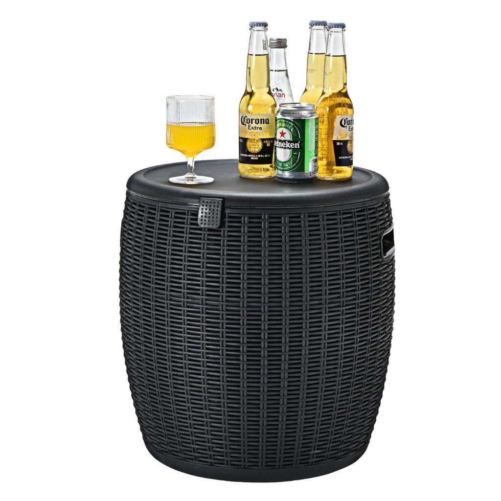 12-Gallon 4-in-1 Patio Rattan Cooler Side Table - Cocktail Table-Black