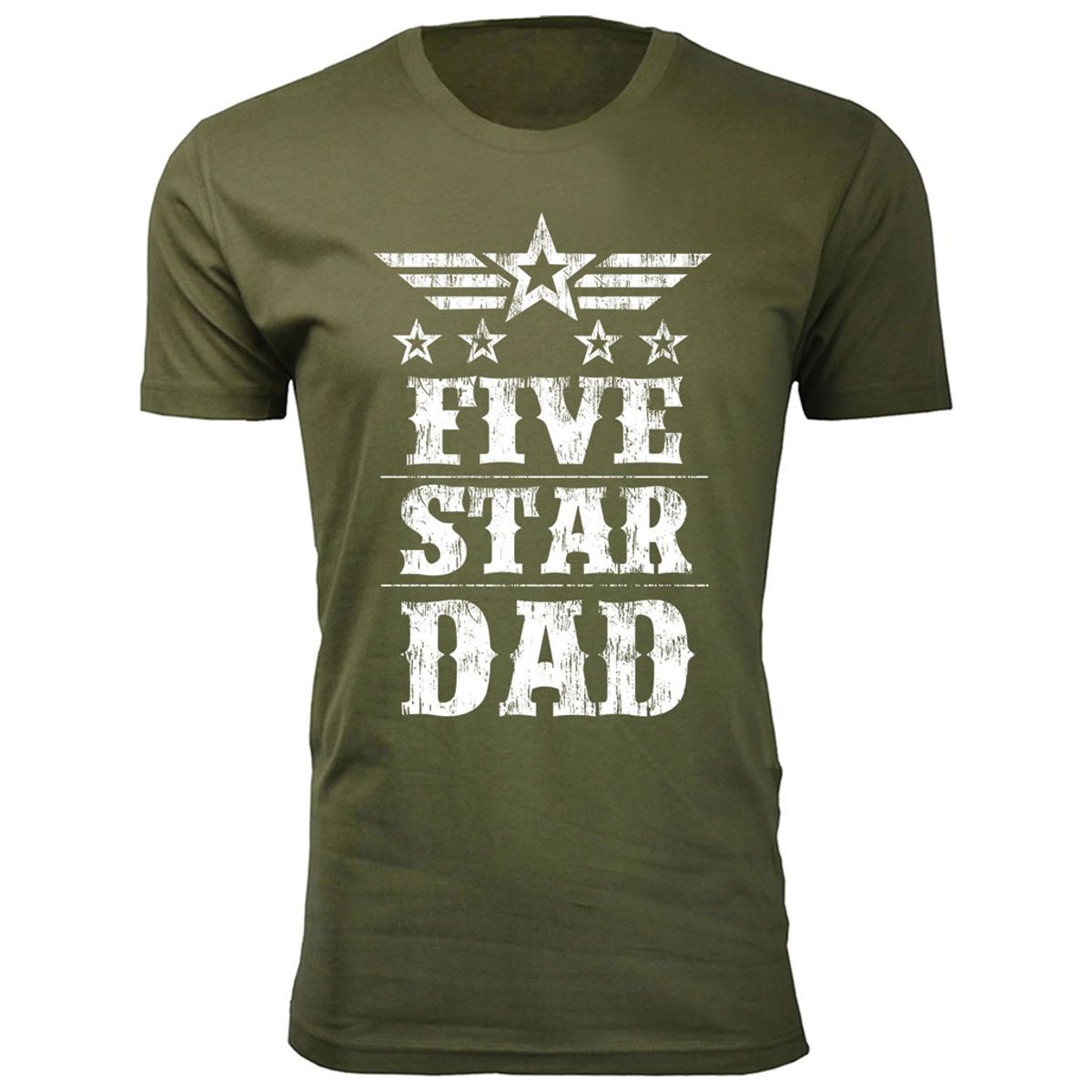 Mens Five Star DadGrandpa Tshirt  Mens Five Star Fathers Day Tshirts  Dad  Military Green  M