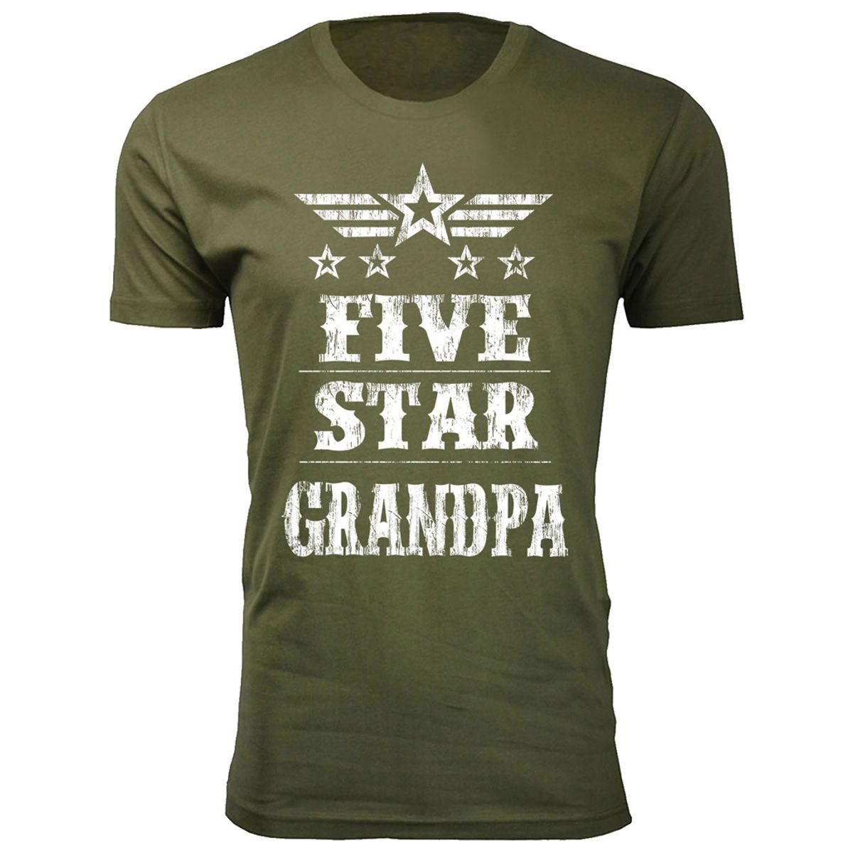 Men's Five Star Dad/Grandpa T-shirt - Men's Five Star Father's Day T-shirts - Grandpa - Military Green / 2XL