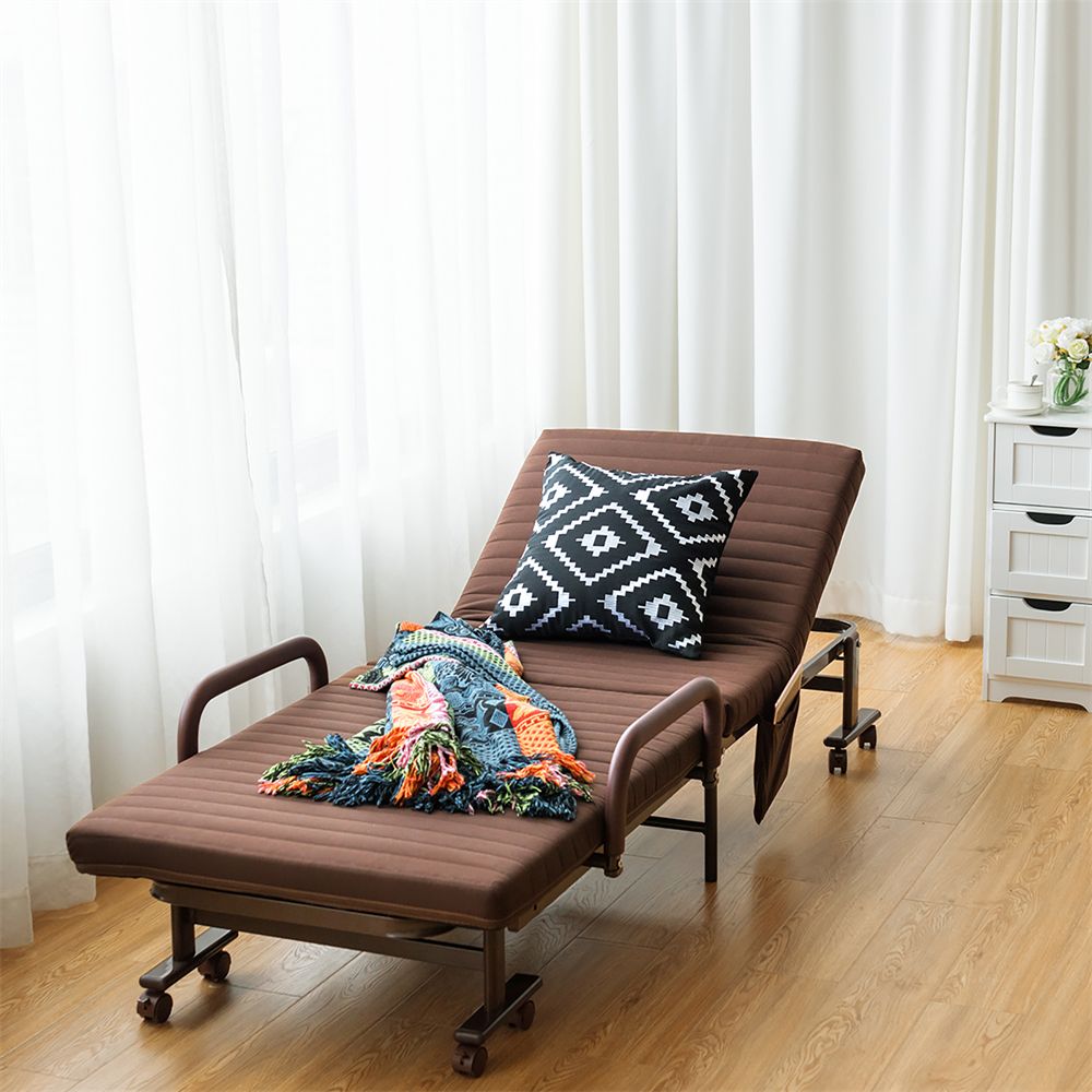 Rolling Foldable Single Twin Guest Bed - Bed -Brown