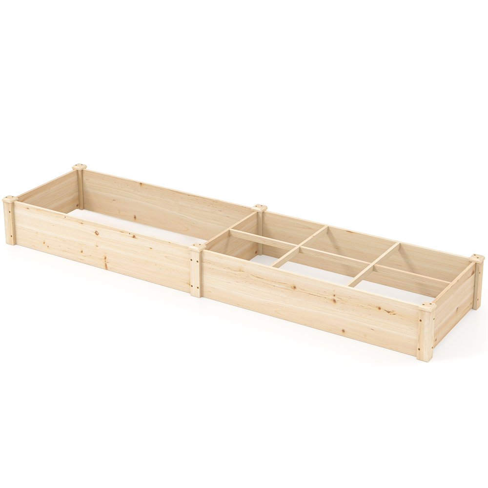 8' x 2' Wooden Raised Garden Bed (2 Types) - Planter-7 Compartments