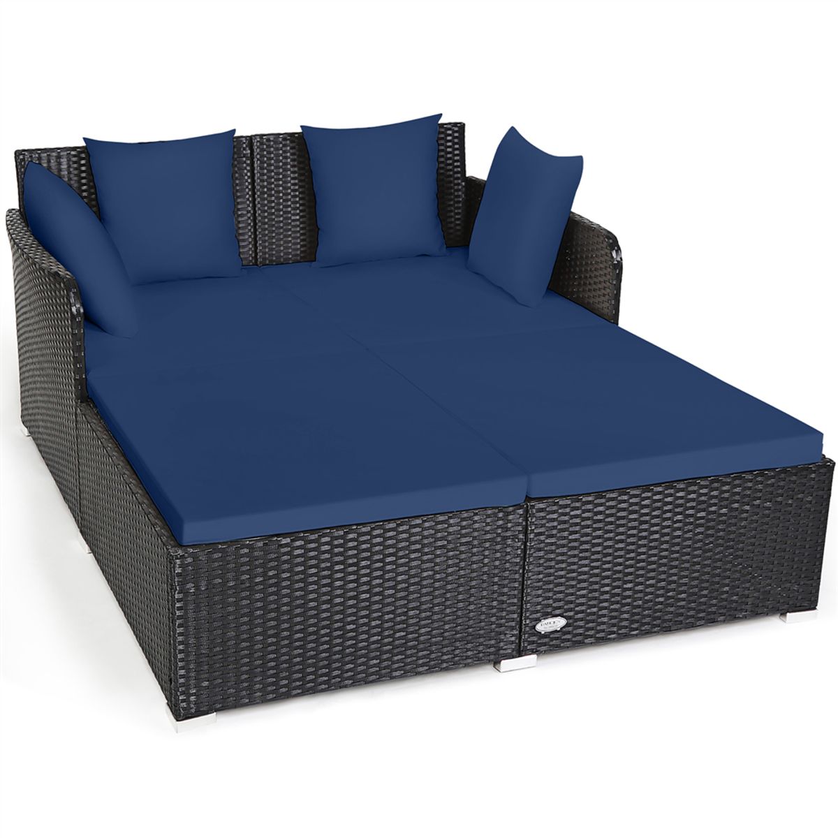 Cushioned Outdoor Patio Rattan Daybed - Patio Rattan-Navy