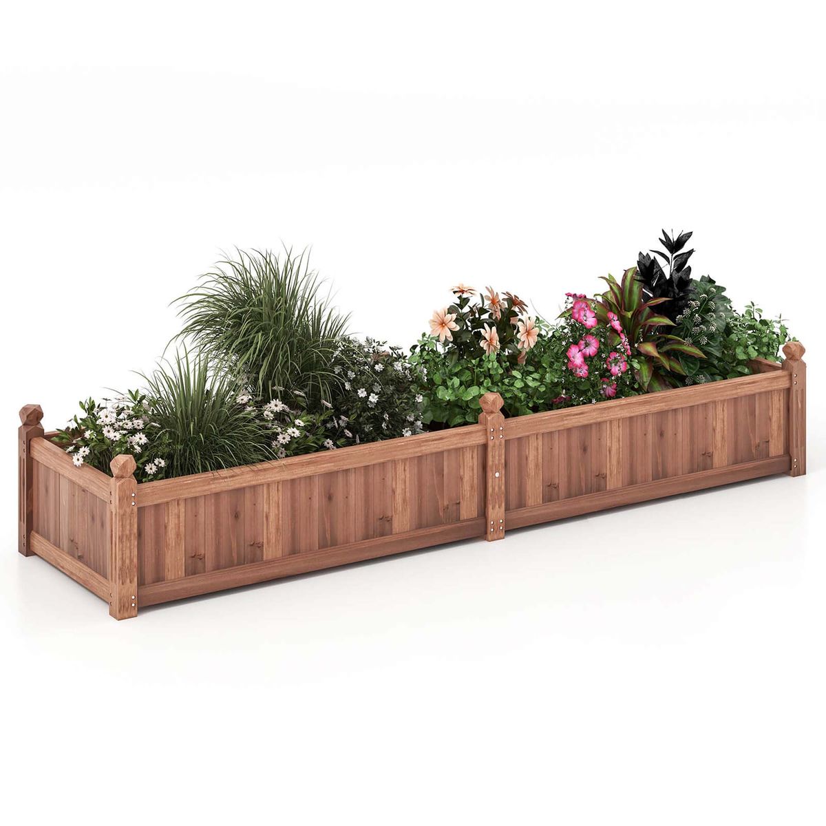 Wooden Raised Garden Bed with Drainage Holes - Rustic Brown