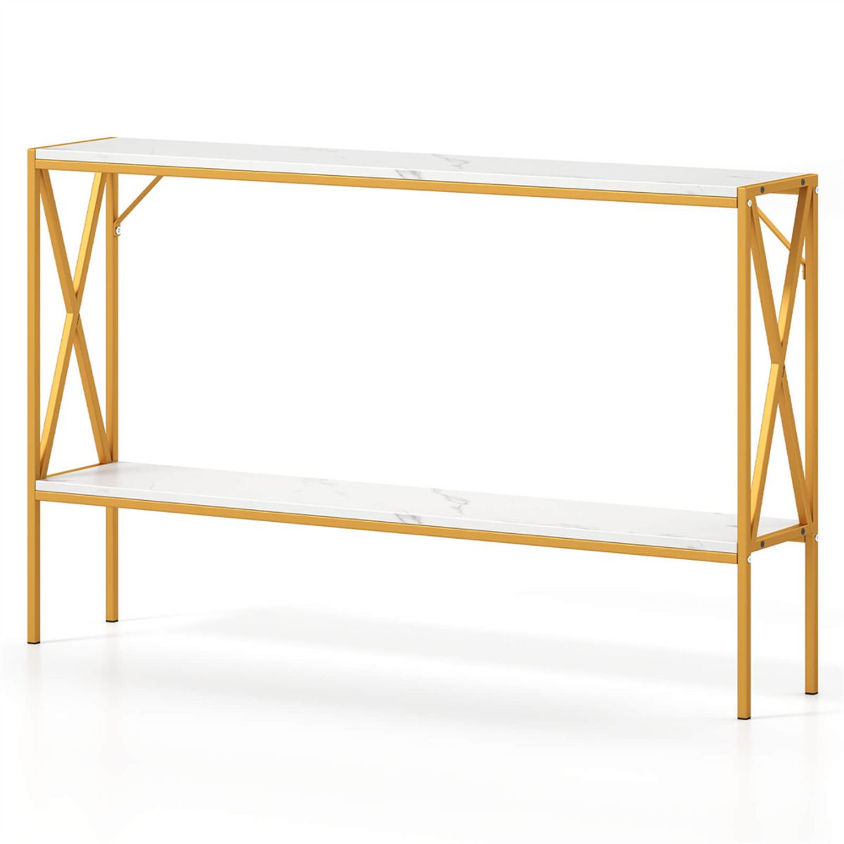 2-Tier Console Entryway Table with Storage and Triangular Support - Table-White